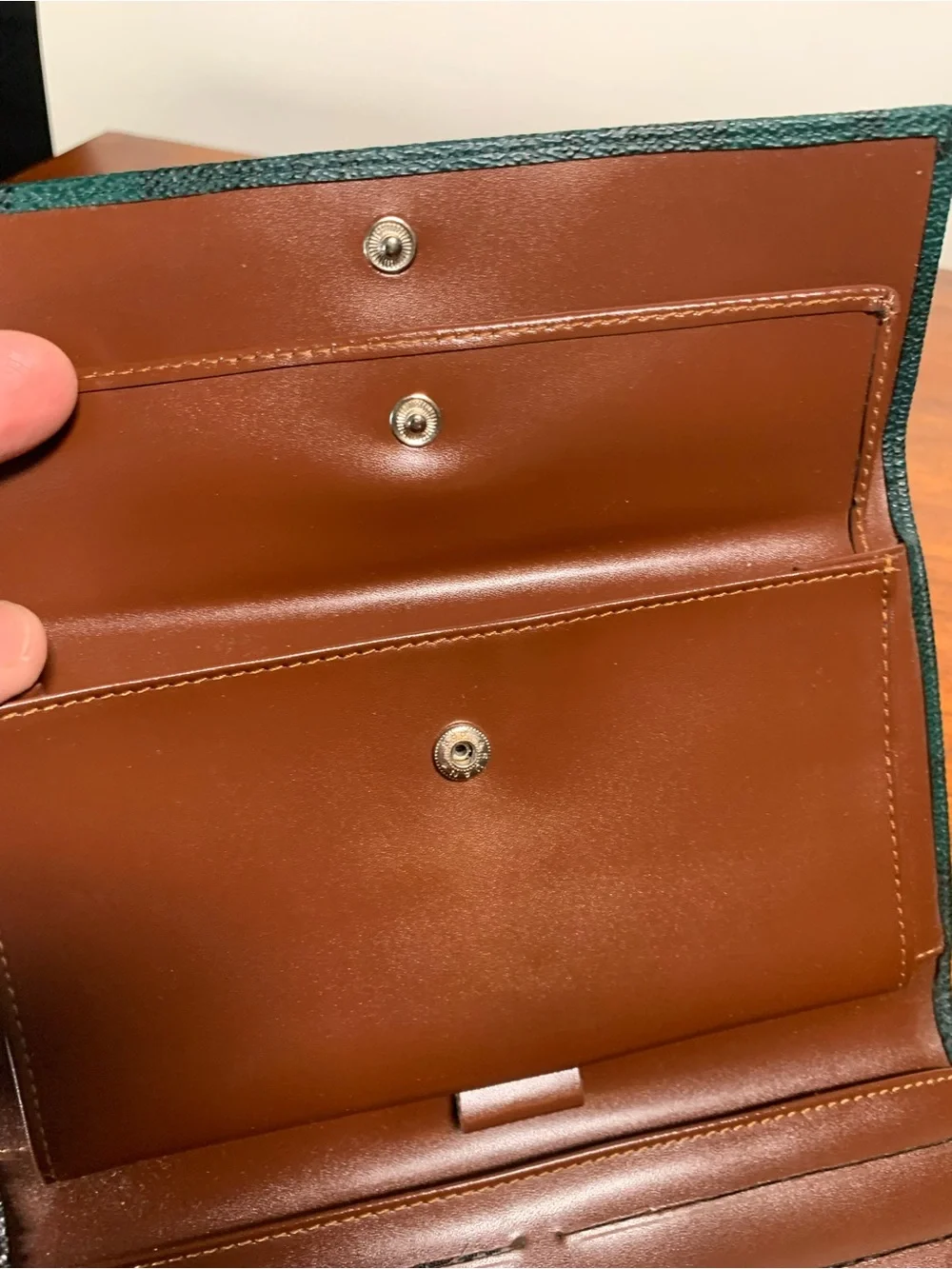 Polo by Ralph Lauren Brown Leather Card Holder with Green Trim